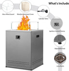 20" Square Smokeless Propane Fire Pit Table, 50,000 BTU Portable Outdoor Patio Heater with Lava Rocks, Glass Wind Guard & Cover for Deck, Backyard, Garden, Camping (Grey)