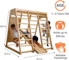 Avenlur Magnolia Indoor Playground 6-in-1 Jungle Gym Montessori Waldorf Style Wooden Climber Playset Slide, Rock Climbing Wall, Rope Wall Climber, Monkey Bars, Swing for Toddlers, Children Kids 2-8yrs