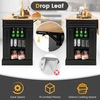 47" x36" x36" Rubber Wood Top Kitchen Island with Drop Leaf, 2 Drawers, Kitchen Storage Cabinets, Spice Racks, Adjustable Shelves