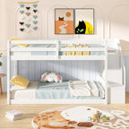 Twin Over Twin Low Bunk Bed with Storage Stairs Solid Wood Floor Bunk Bed Frame