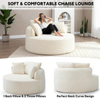 Oversized Round Chair Lounge Chaise Indoor, 53.5" Upholstered Corduroy Deep Seat Single Cloud Sofa Chair, Fluffy Modern Large Circle Boneless Sleeper Sofa for Living Room, Bedroom, Beige White