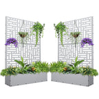 FOOWIN 71'' H Metal Planter with Trellis, Outdoor Raised Garden Bed for Climbing Plants, Trellis Planter Box with Drainage Hole, Black