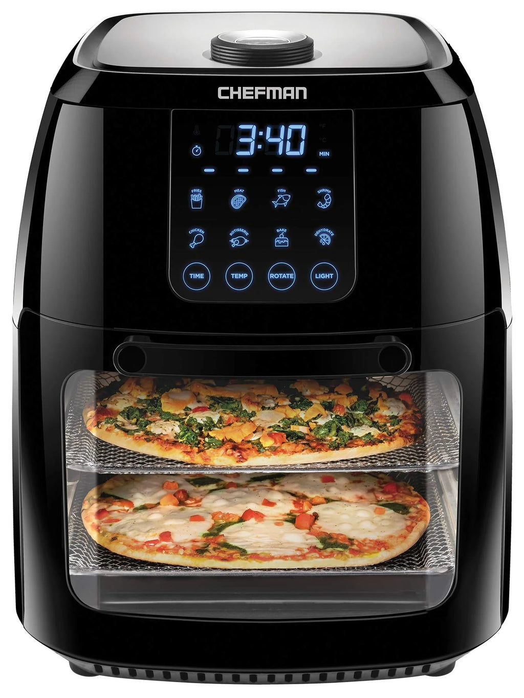 CHEFMAN Multifunctional Digital Air Fryer+ Rotisserie, Dehydrator, Convection Oven, 17 Touch Screen Presets Fry, Roast, Dehydrate, Bake, XL 10L Family Size, Auto Shutoff, Large Easy-View Window, Black