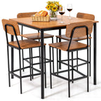 Giantex 5-Piece Dining Bar Table Set, 4 Person Kitchen Breakfast Table Set with Steel Frame , Walnut