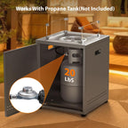 20" Square Smokeless Propane Fire Pit Table, 50,000 BTU Portable Outdoor Patio Heater with Lava Rocks, Glass Wind Guard & Cover for Deck, Backyard, Garden, Camping (Grey)