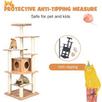 69" Tall Cat Activity Tree Wood Multi-Layer Large Cat Tower Condo with Scratch Resistant Rope & Plush Cushions
