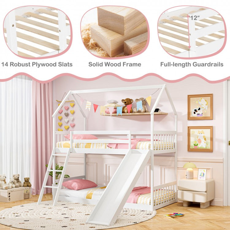 Twin Over Twin House Bunk Bed with Slide and Ladder