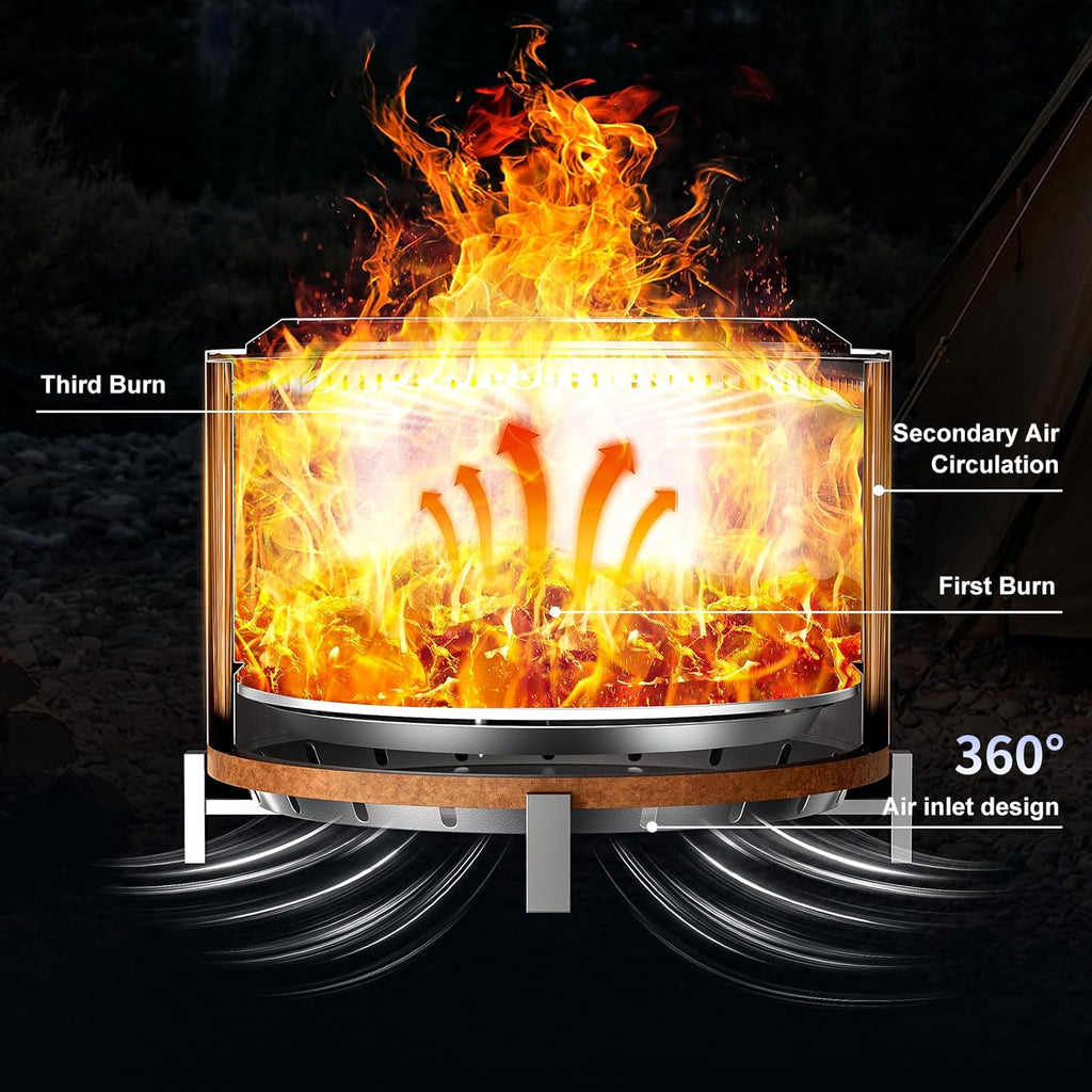 OutVue Stainless Steel Smokeless Fire Pit, Outdoor Smokeless Firepit, Wood Burning Fire Pits for Bonfire, Patio, Camping, Low Smoke Firepit for Outside (Rusty, 27 Inch)