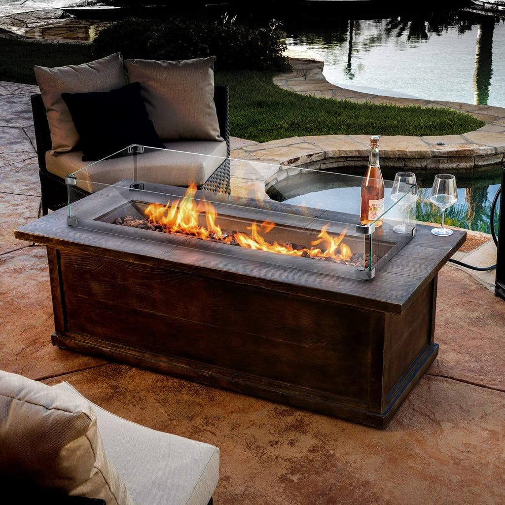 Holy Fire 35.5" L x 15.5" x 6" Rectangle Fire Pit Glass Wind Guard Clear Tempered Glass Flame Protective Pane Wind Resistant - Fits 30��x10 Fire Pit Burner Pan