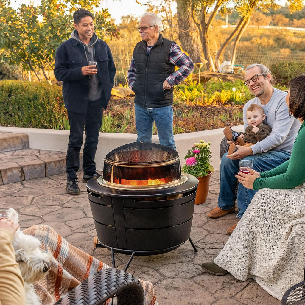 TIKI Reunion Fire Pit Heat Deflector & Screen with Poker �C Outdoor Fire Pit Accessories for More Warmth & Safety �C Spark Protector & Ember Guard for Even Heat Distribution �C Durable Metal Design