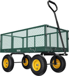 Steel Garden Cart, 2-in-1 1400 lbs Heavy Duty Utility Wagon, with Removable Mesh Sides to Convert into Flatbed, 240° U-Turn 13" Pneumatic Tires Garden Wagon for Farm Yard Lawn Garden Camping