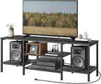 TV Stand with Power Outlets to 75 Inches, TV Console Table with Open Storage Shelves Cabinet, Industrial Media Entertainment Center for Living Room Bedroom, Rustic Brown and Black BF60DS01