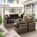 8-Piece Patio Furniture Set  Outdoor Wicker Rattan Sectional with Thick Cushions  Glass Top Table with Hidden Storage  Outdoor Conversation Set for Backyard  Porch  Patio  Black