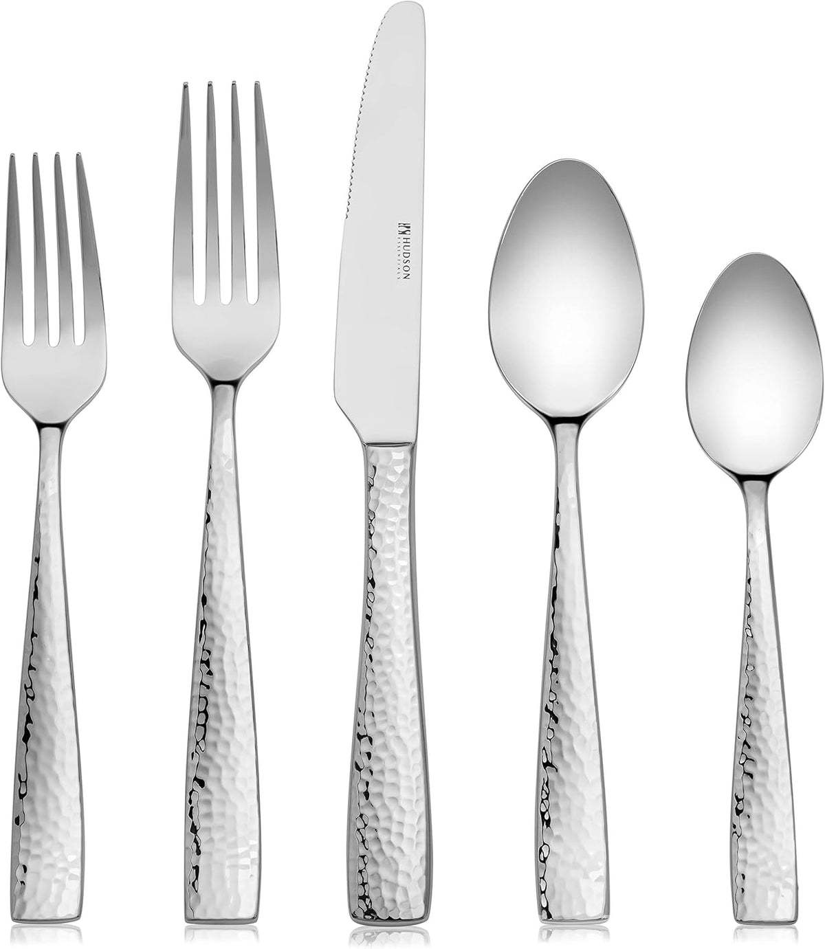 Hudson Essentials 40-Piece Hammered Stainless Steel 18/10 Flatware Silverware Set, Service for 8 (40-Piece Set)