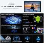 13 Inch Android 16 Tablet, 40GB+128GB+2TB Expand, 1600*2240 90Hz ???? IPS Display, 11000mAh Battery+ 20W Fast Charging, Octa-Core Processor, Wi-Fi & BT5.0, GPS, Large Screen Tablet with Case