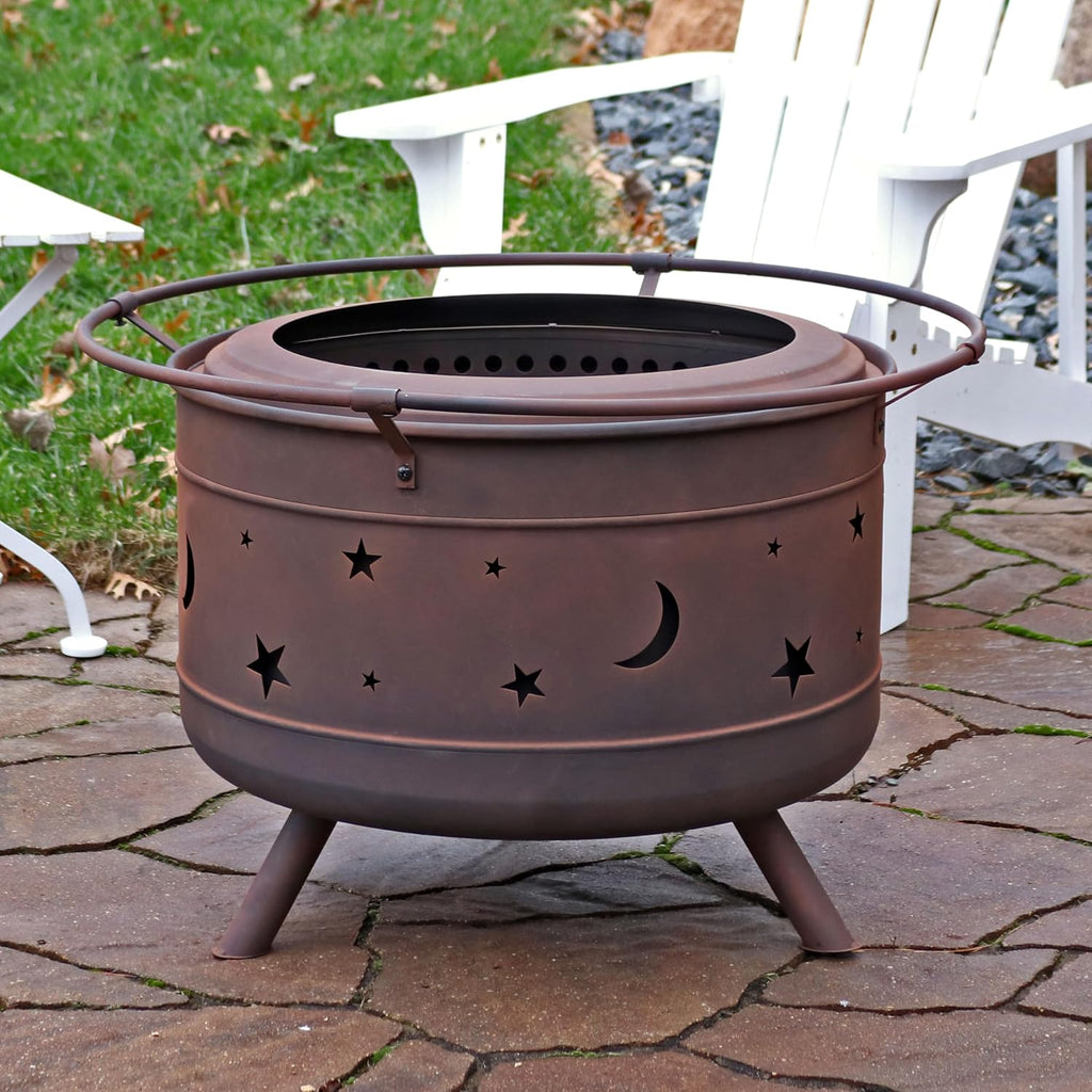 Sunnydaze 30-Inch Cosmic Smokeless Wood-Burning Fire Pit with Cover and Poker - Steel Outdoor Smokeless Fire Pit for the Backyard