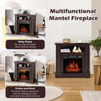 32" Electric Fireplace Mantel, Freestanding Wooden Surround Firebox with 1400W Fireplace Heater, Remote, Thermostat, 6H Timer
