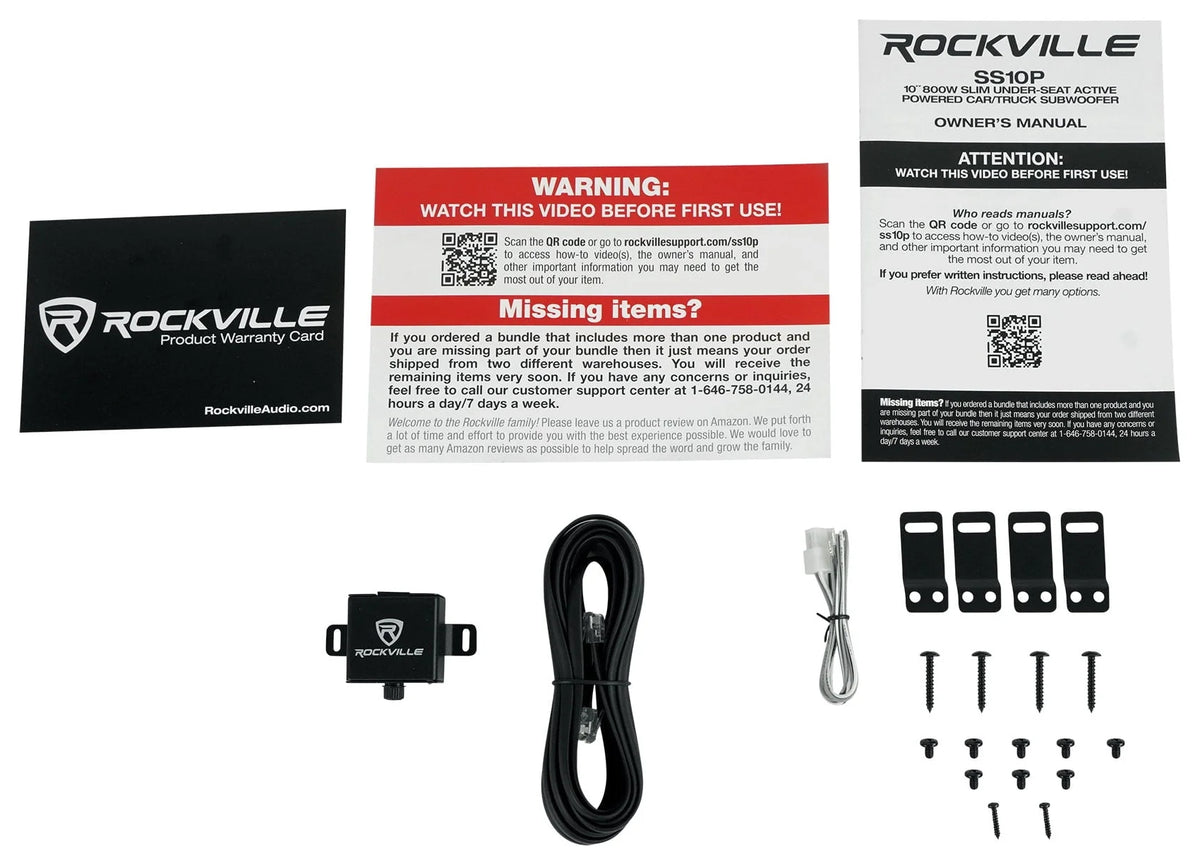 Rockville SS10P 10" 800w Slim Under-Seat Powered Car/Truck Subwoofer Sub+Amp Kit