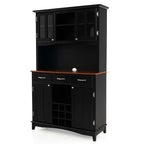 Wood Buffet Hutch Cabinet Kitchen Hutch Sideboard Kitchenware Server with 3 Large Drawers & 9 Wine Grids