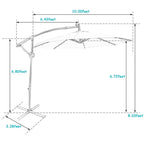 10 FT Patio Offset Umbrella with Solar Lights 360° Rotation Outdoor Market Umbrella with Crank Handle & Cross Base