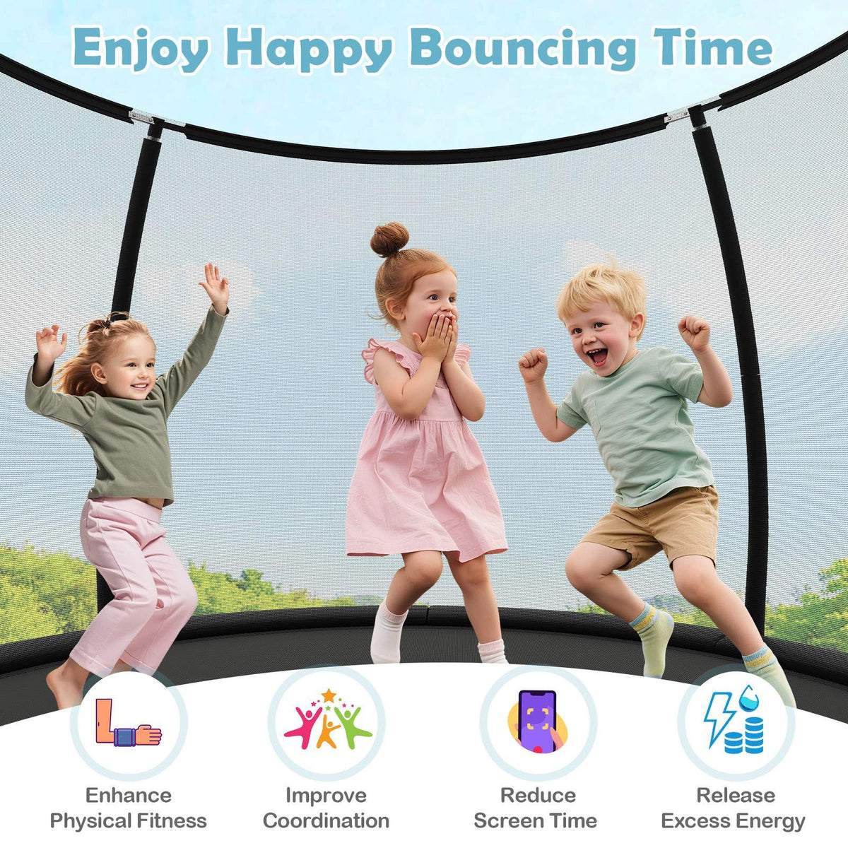 Heavy Duty Recreational Trampoline with Safety Enclosure Net