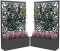 2PCS Metal Planter Box with Trellis 70.9"x47.2"x15.7" Raised Garden Bed with Drainage Holes  Privacy Planters for Outdoor Garden Bed for Climbing Plants Vegetables and Vines  Black-Flower