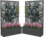 2PCS Metal Planter Box with Trellis 70.9"x47.2"x15.7" Raised Garden Bed with Drainage Holes  Privacy Planters for Outdoor Garden Bed for Climbing Plants Vegetables and Vines  Black-Flower