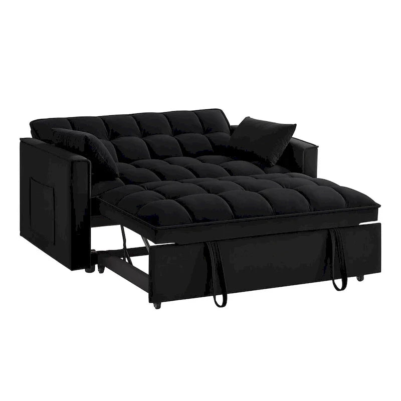 4-in-1 Pull-Out Sleeper Sofa Bed - Loveseat in Velvet -Convertible Couch Bed with Reclining Backrest,2 Side Pockets