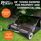 PLANTCRAFT Lawn Sweeper 38" Wide, Tow Behind Leaf and Grass Clipping Collector, Universal Hitch for Ride on Mower, Garden Tractor