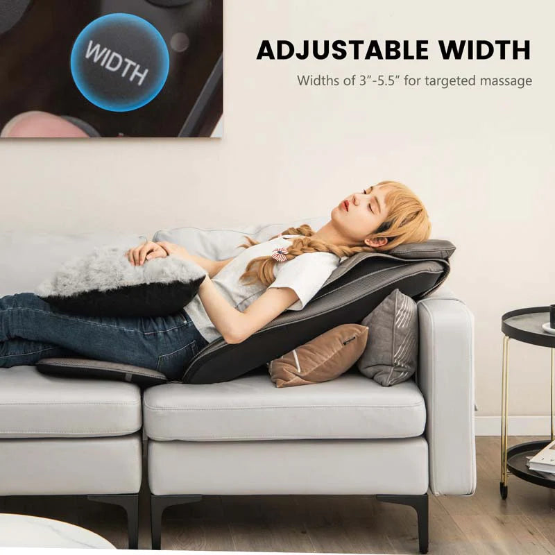 Rolling Shiatsu Full Back Massager Chair Pad Massage Seat Cushion with Heat & Vibration, Removable Neck Pillow & Back Flap