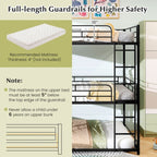 Metal Triple Bunk Bed with Safety Guardrails and 2 Ladders