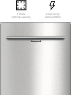 Honeywell 18 Inch Dishwasher with 8 Place settings, 6 Washing Programs, Stainless Steel Tub, UL/Energy Star- Stainless Steel