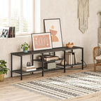 TV Stand with Power Outlets to 75 Inches, TV Console Table with Open Storage Shelves Cabinet, Industrial Media Entertainment Center for Living Room Bedroom, Rustic Brown and Black BF60DS01