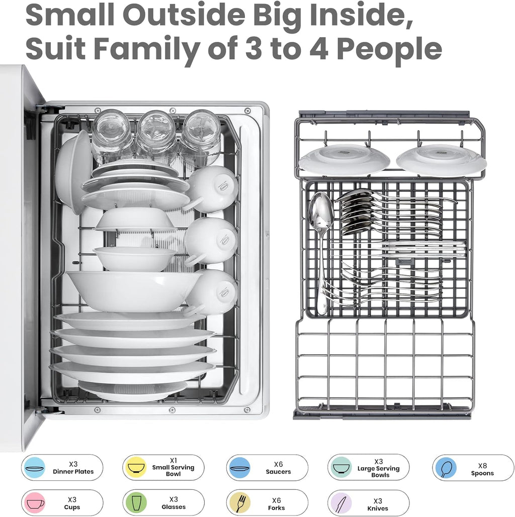 COMFEE' Portable Dishwasher Countertop with 5L Built-in Water Tank, No Hookup Needed, 6 Programs, 360° Dual Spray, 192�?High-Temp& Air-Dry Function, Mini Dishwasher for RVs, White