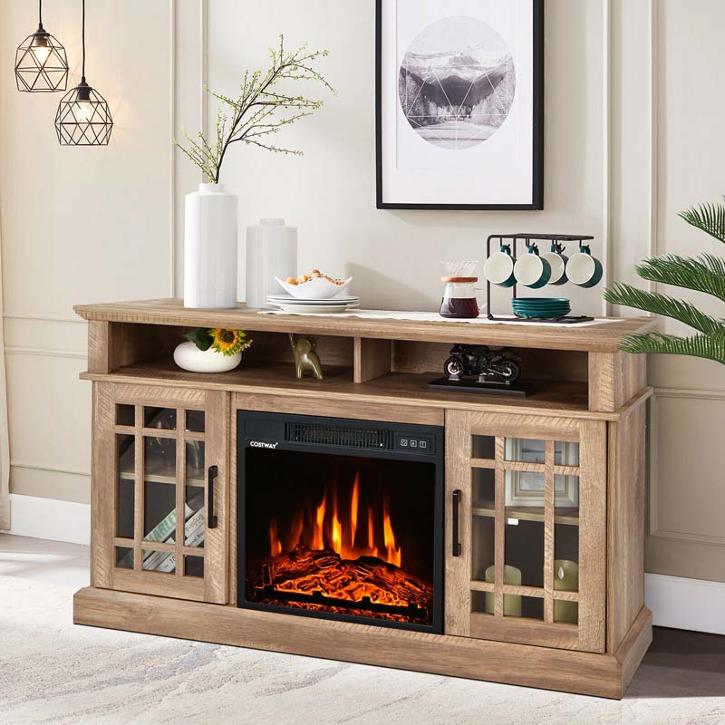 48" TV Console with 18" Fireplace Insert, Fireplace TV Stand for TVs up to 50 Inches, 1400W Electric Fireplace Heater