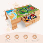 2-in-1 Wooden Toddler Train Table Kids Activity Table Set with Storage, 100 Multicolor Pieces, Tracks, Trains, Cars, Reversible Tabletop