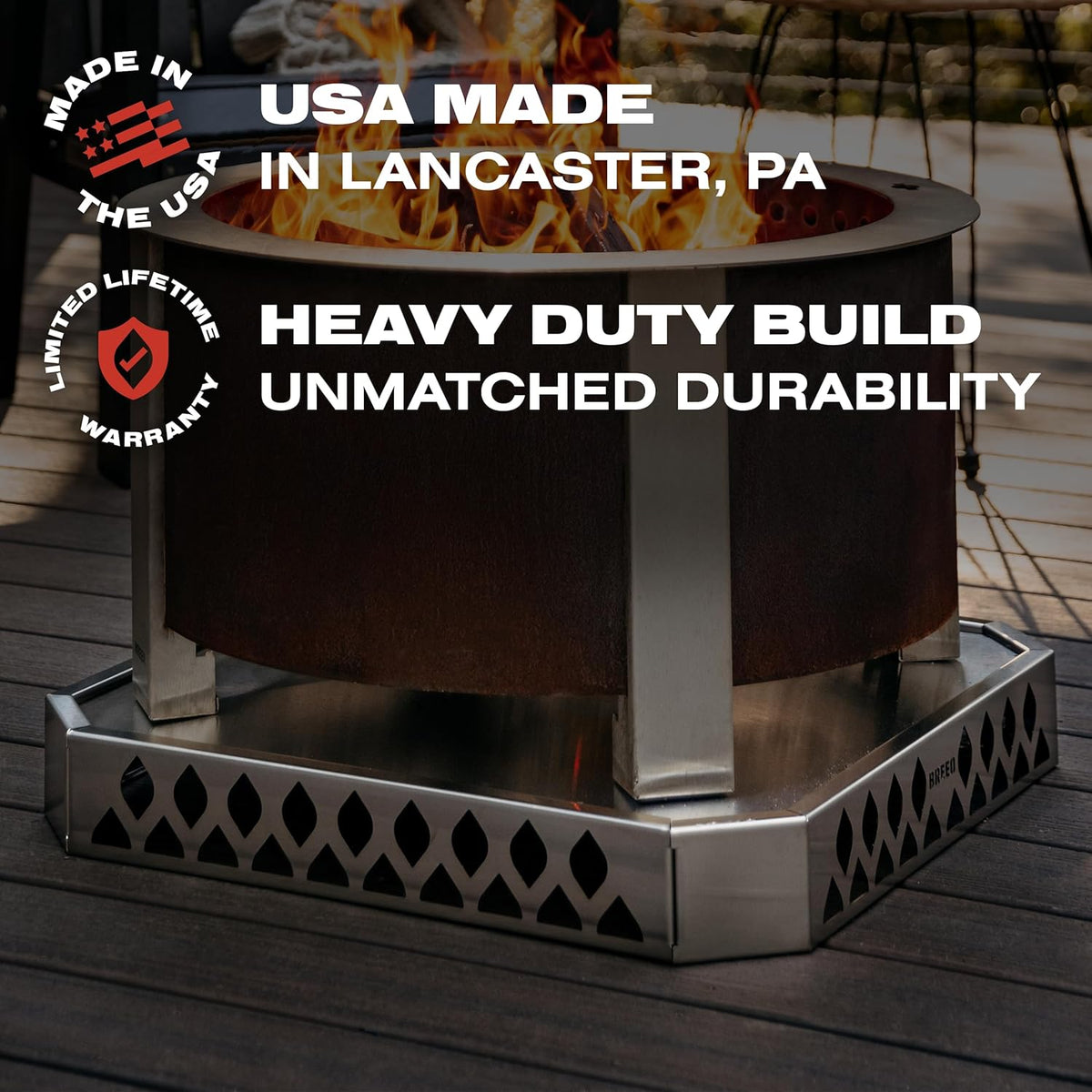 Breeo Base X24 (25.6 Inch) - Fire Pit Mat for Deck Protection - Multi Surface Safe - Superior Heat Protection and Airflow - Stainless Steel Fire Pit Accessory for Outside & Outdoor Surfaces - USA Made