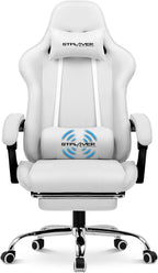 GTPLAYER Gaming Chair, Computer Chair with Footrest and Lumbar Support, Height Adjustable Game Chair with 360  -Swivel Seat and Headrest and for Office or Gaming (White)