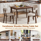 5-Piece Dining Table Set for 4 with Rubber Wood Frame and Padded Set