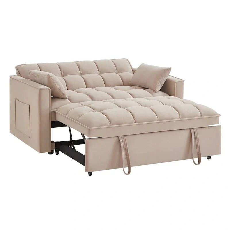 4-in-1 Pull-Out Sleeper Sofa Bed - Loveseat in Velvet -Convertible Couch Bed with Reclining Backrest,2 Side Pockets