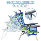 2-Pack Folding Beach Chair, Backpack Lawn Chairs, Sling Camping Chair, Patio Reclining Chairs with 5 Adjustable Position, Head Pillow