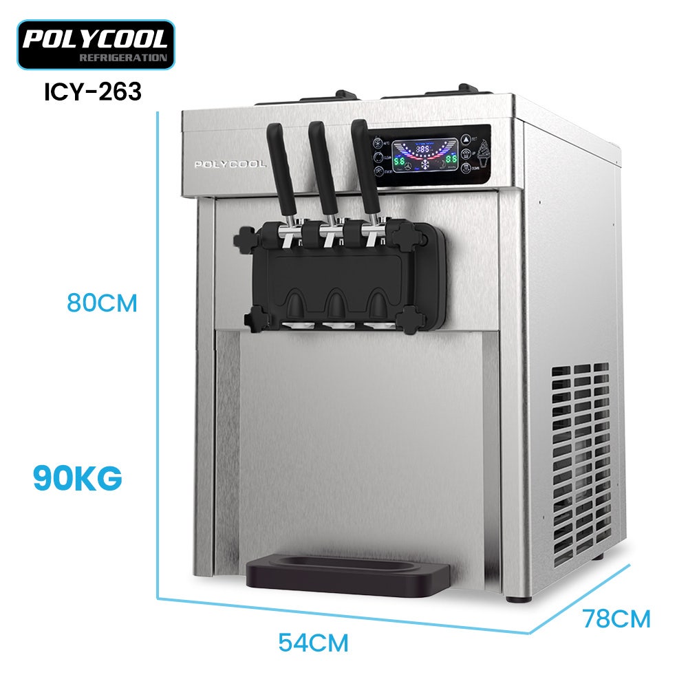 POLYCOOL Benchtop Soft Serve Ice Cream Machine, 3 Flavours, 2+Twist, Frozen Yoghurt, Acai Maker, Twin Cylinder, Counter Top Design, 15A Plug