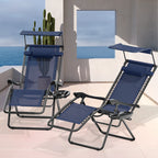 MoNiBloom Zero Gravity Chairs Set of 2, Folding Outdoor Patio Beach Recliner with Canopy Shade & Headrest, Black
