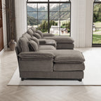 Wiilayok U Shaped Cloud Couch Modular Sectional Sofa 124" Extra Deep Fluffy Chenille Double Chaise Lounge, Central Console w/ Dual USB-C & A Ports, Storm Gray
