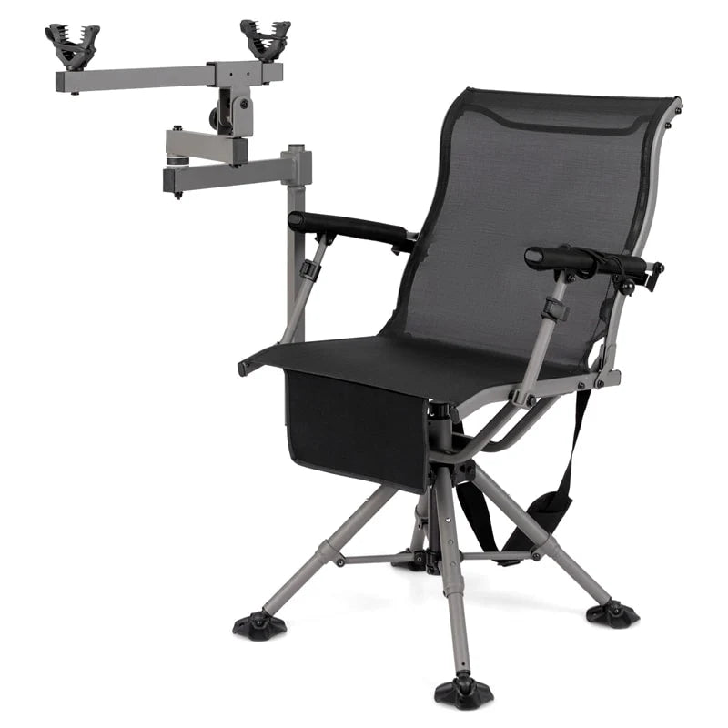 360�� Swivel Hunting Chair with Adjustable Equipment Rest & Armrests, Folding All-Terrain Deer Blind Chair for Outdoor Camping, 330LBS Capacity