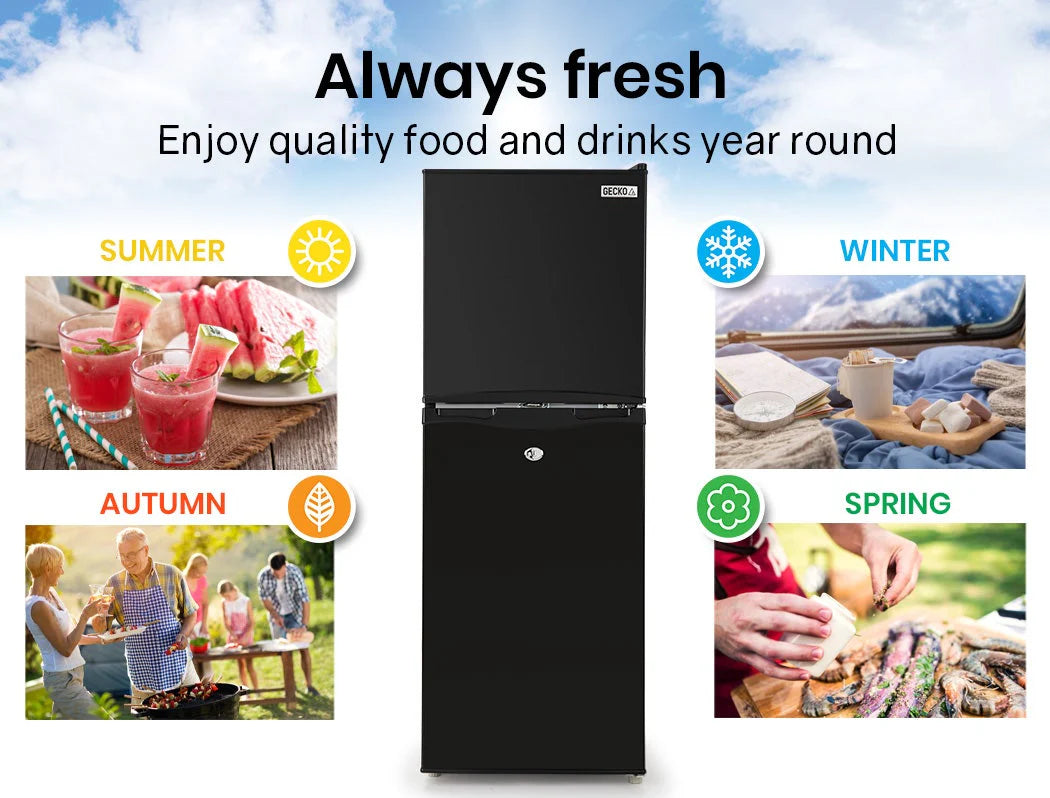 GECKO 125L Portable Upright Fridge, 12V/24V for Motorhome, Caravan, Black