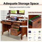 48" Vintage Home Office Desk, Executive Computer Desk Study Desk with 4 Storage Drawers & Hutch