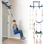 6-Piece Doorway Gym for Kids, includes Door Sensory Swing, Indoor Pull-Up Bar for Adults, Rings, Hanging Trapeze, Ladder & Knotted Rope, Holds Up to 300 Lbs