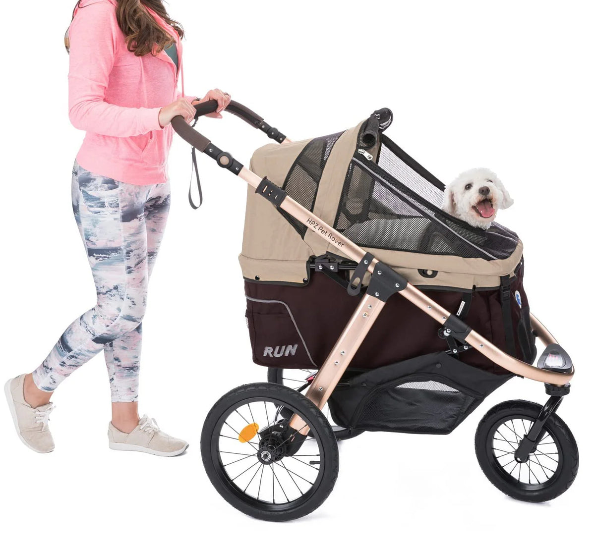 Jogging Sports Stroller with Comfort Rubber Wheels/Zipper-Less Entry/1-Hand Quick Fold/Aluminum Frame for Small/Medium Dogs, Cats and Pets (Green Camo)