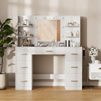 Vanity Desk with Mirror LED Lights and Power Outlet Makeup with 7 Drawers